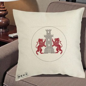 Perna Personalizata Cetatea Turnu Magurele Heraldic, 40x40 cm, Ecru, Husa Detasabila, Perna Inclusa, BEKZ®