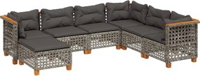 vidaXL Set canapele de grădină, 7 piese, cu perne, gri, poliratan
