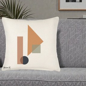 Perna Decorativa Geometric Bauhaus Triunghi, 40x40 cm, Crem Reliefat, Husa Detasabila, Perna Inclusa, BEKZ®
