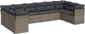 vidaXL Set mobilier de grădină cu perne, 10 piese, gri, poliratan