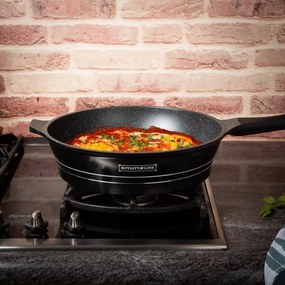 Set oale si tigai Royalty Line RL-ES1014M, Aluminiu turnat, 14 piese, Acoperire marmura, Negru