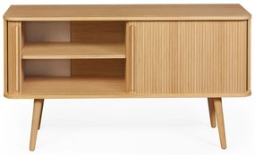 Comodă în culoare naturală joasă cu aspect de lemn de stejar cu ușă glisantă 138x75 cm Rove – Woodman