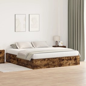 vidaXL Cadru de pat cu depozitare din stejar fumuriu 200x200 cm
