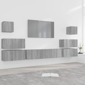 3120291 vidaXL Set dulap TV, 8 piese, gri sonoma, lemn prelucrat