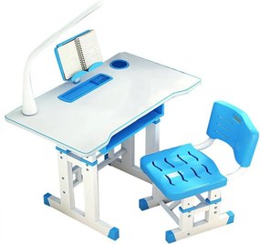 Birou copii din MDF cu lampa inclusa Novokids Premium desk, Dimensiuni 80X50X70, Cadru metalic, Albastru cu Alb