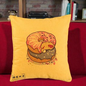 Perna Decorativa Donuts Roz si Mov, 40x40 cm, Galben, Husa Detasabila, Perna Inclusa, BEKZ®