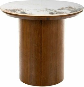 Măsuță cafea RONDO, alb lucios/nuc, ceramică/furnir/MDF, 50x50x45 cm