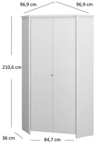 Dulap de haine de colț Ethan 2D (alb). 1052917
