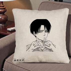 Perna Personalizata Levi Ackerman Inima, 40x40 cm, Bej Canapea, Husa Detasabila, Perna Inclusa, BEKZ®