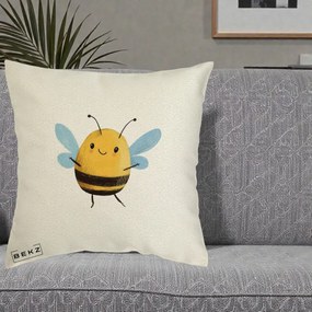 Perna Decorativa Buburuza pe Trifoi cu Patru Foi, 40x40 cm, Ecru, Husa Detasabila, Perna Inclusa, BEKZ®
