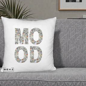 Perna Decorativa MOOD Money Grafic Urban, 40x40 cm, Alb Pufos, Husa Detasabila, Perna Inclusa, BEKZ®