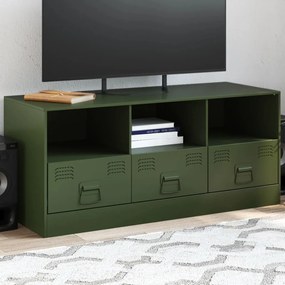 Comoda TV, verde masliniu, 99x39x44 cm, otel