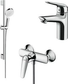 Set baterii Hansgrohe Novus 100 lavoar dus si set de dus Crometta crom