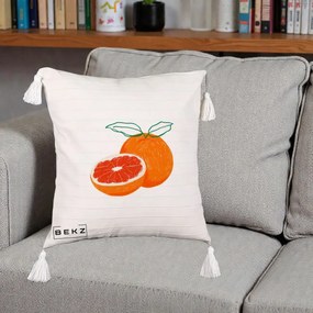 Perna Decorativa Grepfrut Citrus, 40x40 cm, Bej cu Franjuri, Husa Detasabila, Perna Inclusa, BEKZ®