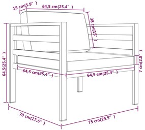 Set mobilier de gradina cu perne, 3 piese, antracit, aluminiu 2x fotoliu + masa, 1
