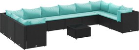 vidaXL Set mobilier de grădină cu perne, 11 piese, negru, poliratan