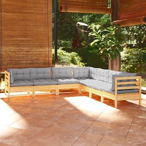 3096790 vidaXL Set mobilier grădină cu perne gri, 7 piese, lemn masiv de pin