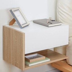 HOMCOM Set de 2 Noptiere murale - Set de 2 Noptiere - Sertar Glisant, Raft, Bicolor Aspect stejar Alb | Aosom Romania