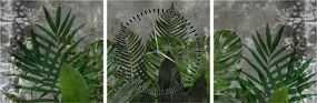 Tablou - Zid de beton cu plante (cu ceas) (90x30 cm)