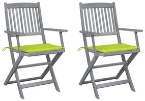 vidaXL Scaune pliabile de exterior cu perne, 2 buc., lemn masiv acacia