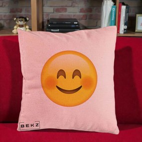 Perna Decorativa Emoji Fericit Roscat, 40x40 cm, Roz, Husa Detasabila, Perna Inclusa, BEKZ®