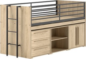 Pat pentru copii în culoare naturală înalt cu spațiu de depozitare cu somieră 90x200 cm Sam – Vipack