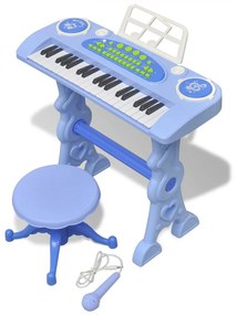 vidaXL Orgă pentru copii cu scaun/microfon, 37 clape, albastră