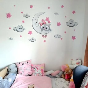 INSPIO Autocolant pentru camera copiilor - pui de bufniță roz-gri