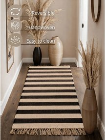 Covor tip traversă negru/crem reversibil/țesut manual din iută 80x200 cm Playa – Hanse Home