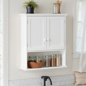 kleankin Dulap de Baie Suspendat cu Dulăpior, 2 Uși cu Închidere Magnetică și Raft Deschis, 60x20x70.5 cm, Alb | Aosom Romania