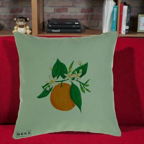 Perna Decorativa Portocala in Floare, 40x40 cm, Verde, Husa Detasabila, Perna Inclusa, BEKZ®