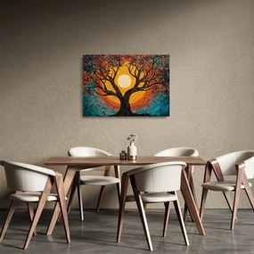 Tablou pe sticlă - Soarele în coroana arborelui vieții (70x50 cm)