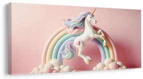 Tablou unicorn de poveste pe un curcubeu pastel