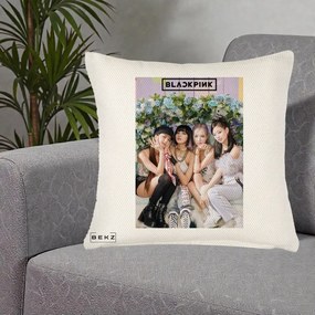 Perna Personalizata K-pop BLACKPINK Foto Grup, 40x40 cm, Crem Reliefat, Husa Detasabila, Perna Inclusa, BEKZ®