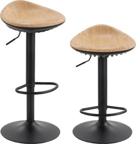 HOMCOM Set 2 scaune de bar din PU, reglabile pe înălțime, rotative 360°, cu suport pentru picioare, bază din oțel, efect lemn de stejar | Aosom Romania