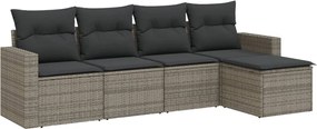 vidaXL Set canapea de grădină cu perne, 5 piese, gri, poliratan