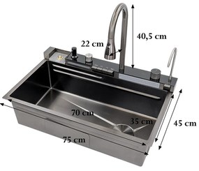 Chiuvetă multifuncțională Catania din oțel inoxidabil cu baterie digitală