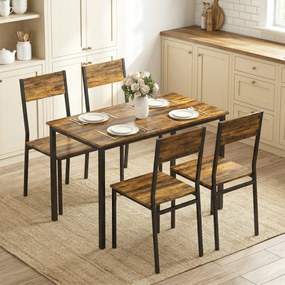 HOMCOM Set masă sufragerie cu 4 scaune, masă de bucătărie pentru 4 persoane, picioare din metal, maro rustic | Aosom Romania