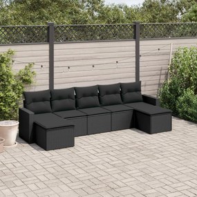 3219325 vidaXL Set canapele de grădină cu perne, 7 piese, negru, poliratan