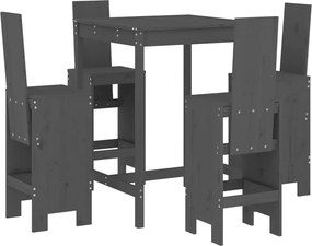 vidaXL Set mobilier bar pentru grădină, 5 piese, gri, lemn masiv pin