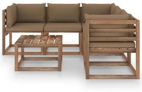 Set mobilier de gradina cu perne taupe, 6 piese lemn pin tratat