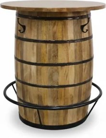 Masă bar din lemn masiv de mango în formă de butoi cu metal, 90×90×101 cm, „Barrel”