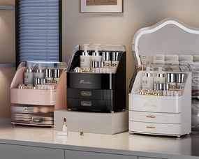 Organizator cosmetic, depozitare compartimentata, cu sertare, Negru