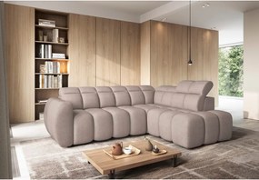 Colțar maro deschis extensibil/cu spațiu de depozitare cu tapițerie din țesătură bouclé (cu colț pe partea dreaptă/în formă de ”L”) Falconn – ELTAP