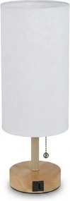 Brilagi - Lampă de masă TABLON cu port USB 1xE27/25W/230V stejar/bej/alb