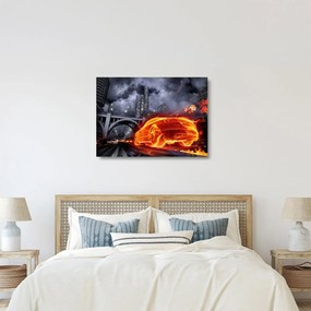 Tablou pe sticlă cu mașina în flăcărată (70x50 cm)