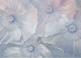 Tablou pe sticlă - Flori albastre pe perete (70x50 cm)