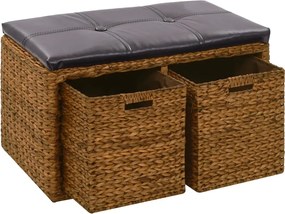 vidaXL Bancă din iarbă de mare, 2 coșuri, 71 x 40 x 42 cm, maro