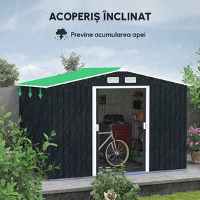 Sopron de Gradina Outsunny, Usi Duble Glisante, Tabla de Otel, 277x195x192cm, Gri | Aosom Romania