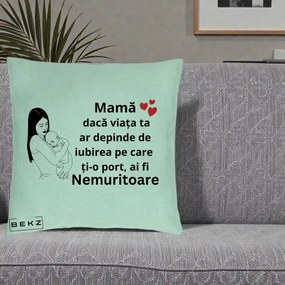 Cadou pentru Mama - Perna Personalizata Mama Nemuritoare Linie, 40x40 cm, Verde Menta, Husa Detasabila, Perna Inclusa, BEKZ®